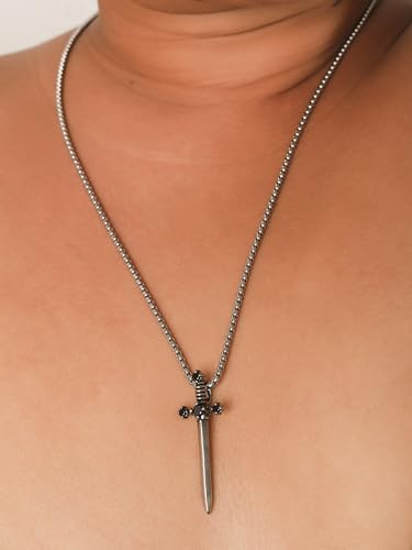 Sacina Gothic Silver-tone Sword Necklace, Gothic Punk Grunge Emo Necklace, Goth Jewelry, Halloween Christmas Jewelry Gift For Women4