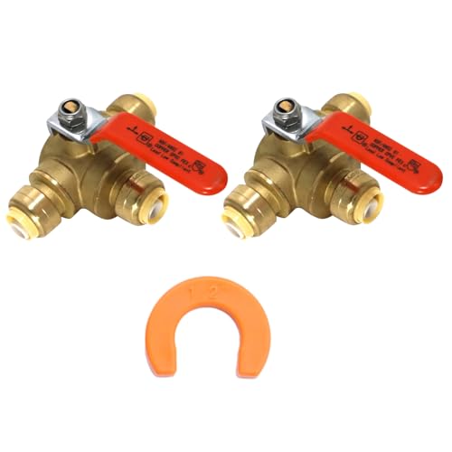 2 Pcs XFITTING Push Fit 1/2 Inch x 1/2 Inch Push Fit x 1/2 Inch Push Fit 3 Way Tee Valve with 1 Clip, 28-5-8=2W.1C