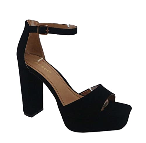 BAMBOO Women's Chunky Heel Platform Sandal with Ankle Strap