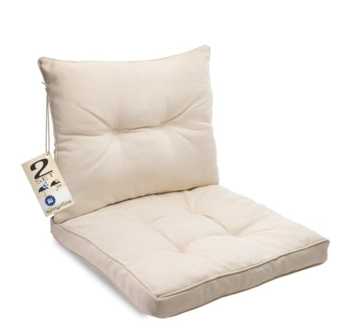 sunnypillow Lot de 2 Coussin de Jardin pour Chaise Fauteuil Rotin (Assise 50x50 cm + Dossier 50x40 cm) Galette de Chaise Anti UV - Extérieur Impermeable –...