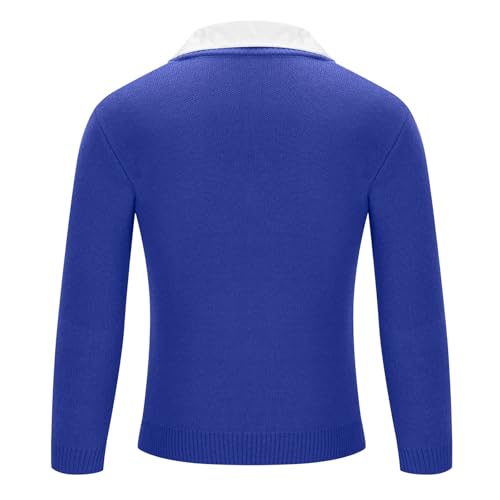 Cambkatl Men's Fake-Two-Pieces V Neck Sweaters, Pullover Loose Long Sleeve Cozy Knitted Casual Lapel Sweater Tops4