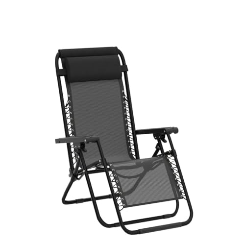 Set x 2 Sdraio da Spiaggia Pieghevole reclinabile da Giardino Gravità Zero, Sedia per giardino per mare Sedia Giardino (Nero) - Sedia gaming - Immagine 4