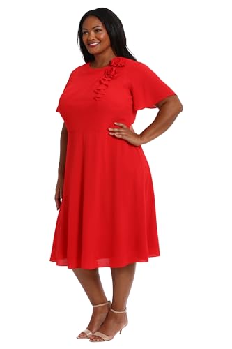 Image of London Times Women's London Times Women's Dresses Rosette Flutter Sleeve Fit and Flare Duchess Guest of Shower Mother of The Bride Feminine