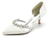 Diese Damenschuhe mit Hochzeitsabsatz verfügen über ein Slip-on-Design für schnelles und einfaches An- und Ausziehen und sind mit einer Strasskettenverzierung am Vorderblatt versehen. Stilvolle Spitze mit ausgestelltem, niedrigem Absatz. Schön, bequem, elegant und modisch.