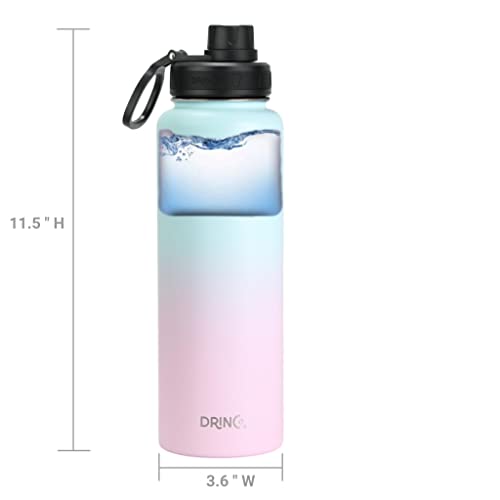 Image of Drinco Stainless Steel Water Bottle Spout Lid Vacuum Insulated Double Wall Water Bottle Wide Mouth Leak Proof Keep Cold Sport Camping Hiking (40oz Macaron)