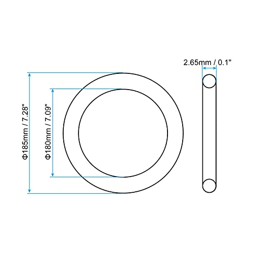 PATIKIL Nitrile Rubber O-Rings 185mm OD 180mm ID 2.65mm Width, 10 Pcs Metric Sealing Gasket for Faucet Plumbing Automotive Repair Black - Image 2
