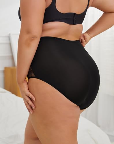 INNERSY Women's Plus Size Floral Lace Nylon Underwear High Waisted Panties 3-Pack4