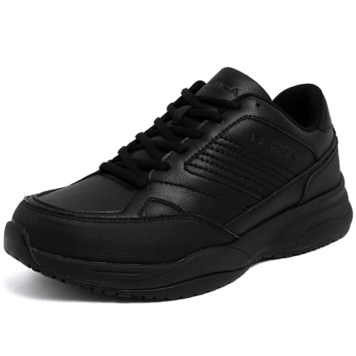 Image of Nautica Black Non Slip Slip On /Lace-Up Work Shoes, Safety Water Resistant Chef Kitchen Trabajo Zapatos Restaurant or Food Service Sneakers - Comfortable and Lightweight for Men and Women