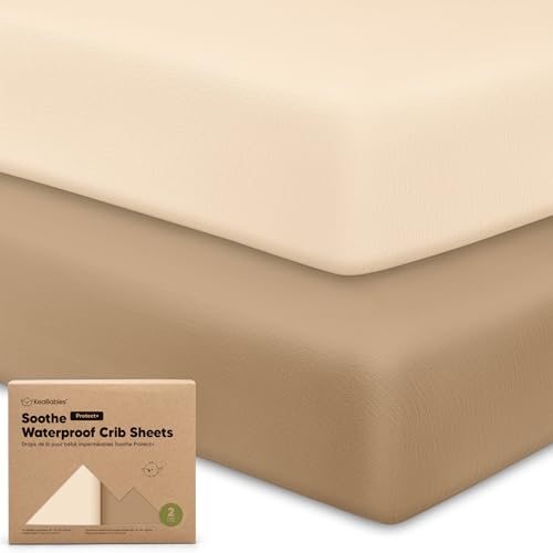 Image of 2-Pack Waterproof Crib Sheets for Boys, Girls, 52x28 Fitted (Pecan) | Organic Cotton Baby Crib Sheets, Toddler Mattress Protector Cover, Washable, Soft & Durable Baby Bedding Essentials