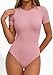 PRETTYGARDEN Body Suits for Womens Summer Tops 2026 Casual Short Sleeve Ribbed Fitted Basic Tee Shirts Spring Fashion Clothes (Pink,X-Large)