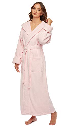 Arus Womens Soft Twist Hooded Full Length Turkish Cotton Long Bathrobe