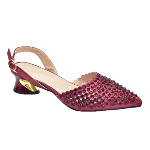 Conjunto de zapatos y bolsos de tacón con diamantes de imitación para mujer, conjunto de bolsos a juego para bodas y fiestas, Zapatos Wine Only, 43 EU
