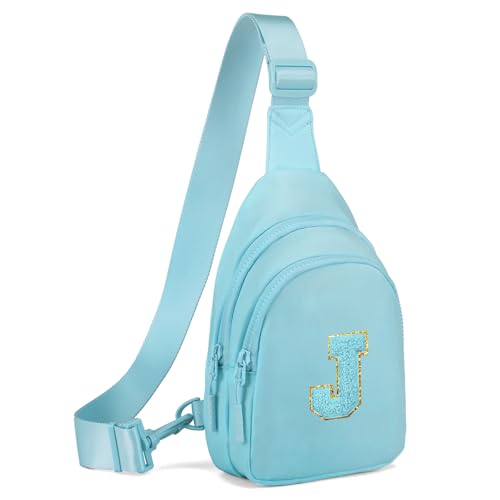 Small Initial Sling Bag for Girls & Women - Cute Crossbody Fanny Pack Gift Icing Blue J