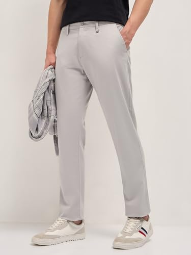 Image of Men's Grey Cotton Straight Fit Casual Trouser