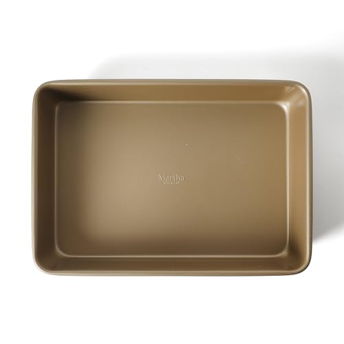 Image of Martha Stewart Gallen 13 x 9 Inch Rectangular Nonstick Carbon Steel Cake and Baking Pan - Champagne, Durable Bakeware for Even Cooking and Easy Release