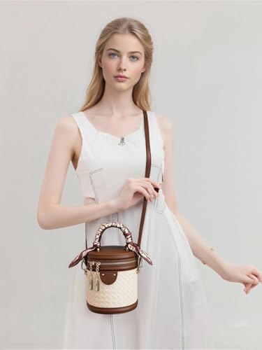 Woven Crossbody Bags for Women Weave Bucket Cylinder Purses Small Shoulder Vegan Leather Mini Top Handle Handbag3