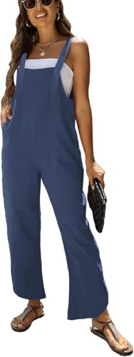 Image of AMEBELLE Women's Sleeveless Cotton Linen Overalls Rompers Baggy Wide Leg Jumpsuits