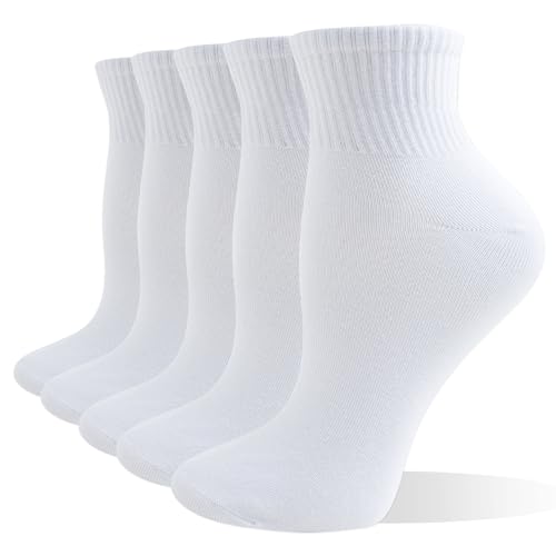Wamicu Sneaker Socken Herren Damen 5 Paar - Dünne Quarter Baumwollsocken - Kurze Atmungsaktiv Tennissocken Sportsocken EU 43-46 (Weiß)