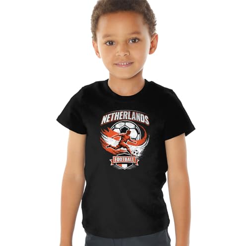Popfunk Netherlands Soccer Kids T-Shirt (4) for Toddler Boys & Girls, Black