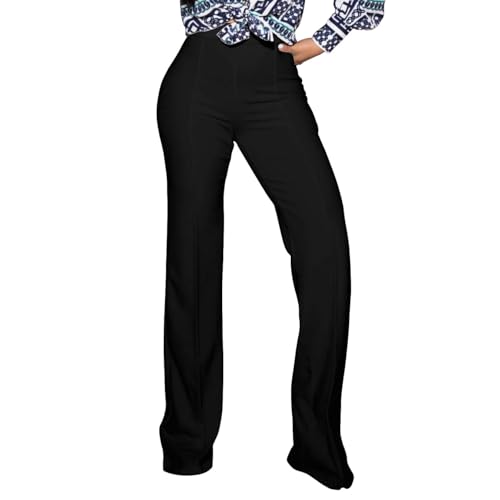 PINSV Women's High Waisted Stretchy Bootcut Pull On Dress Pants Casual Work Pants