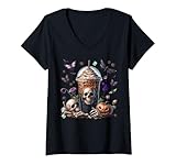 Photo Gallery donna skeleton halloween coffee cup for women men purple butterfly maglietta con collo a v Photo Gallery donna skeleton halloween coffee cup for women men purple butterfly maglietta con collo a v