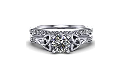 Real, 925 Sterling Silver Cubic Zirconia Round Brilliant Cut 5 mm main stone 1.40 mm 1.25 Ct Nickel Free Rhodium Plated Rings (4)