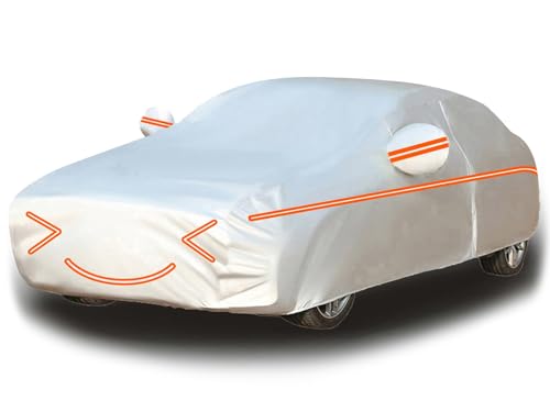 車 カバー雹対策防水アクセサリー 適用 フィアット 595 アバルト、車ボディーカバー屋外/屋内用保護 防水通気性防雪防風防塵防輻射紫外線 耐久性 四季皆宜 収納袋付き