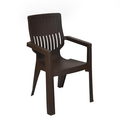 Image of Nilkamal Ortho Comfort Plastic Chair with Arm | 3 Year Warranty | Stackable Chair for Home, Living Room, Dining Room, Cafe & Balcony | Ergonomic Back Support | Indoor & Outdoor Use | Season Rust Brown