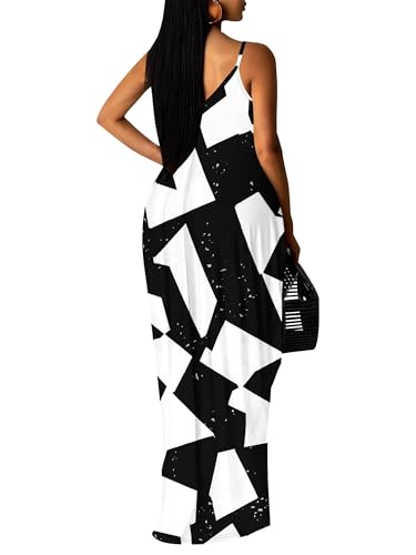 Image of SUZONANA Women's Plus Size Summer Dresses Spaghetti Print Midi Dresses Long Loose Sundresses