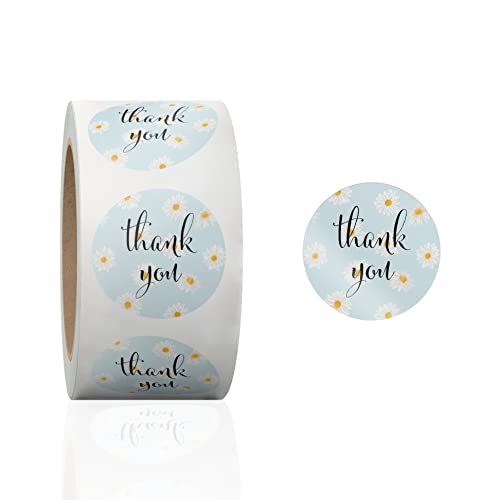 1.5 Inch Round 500 Count Daisy Floral Perforated Roll Stickers - Thank You Labels for Favors -...