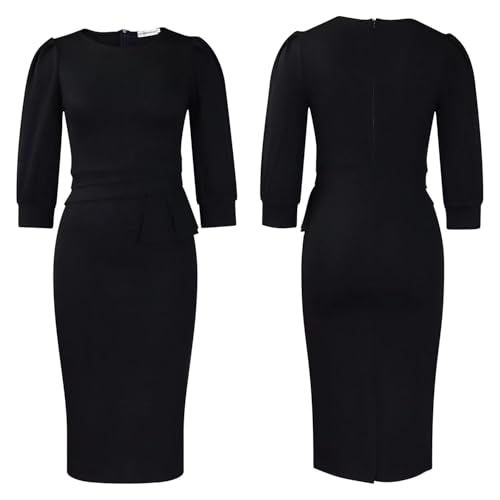 Women's Elegant Church Bodycon Wrap Dress 50s Vintage Work Ruffle Flower Funeral Slit Pencil Sheath Midi Dresses2