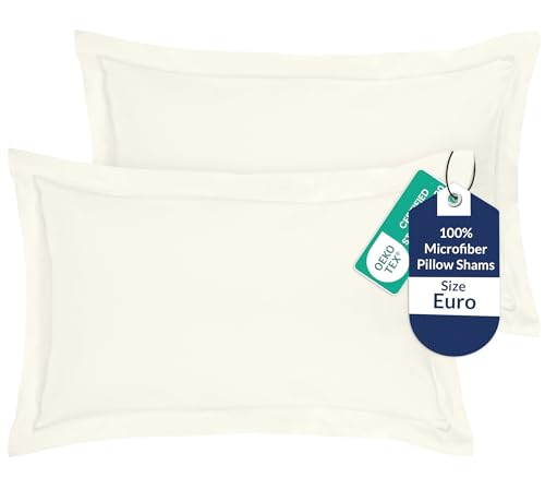 Image of Royale Linens Pillow Shams 2 Pack Euro Size 26x26 Inch - Brushed 1800 Microfiber - Bed Shams, Wrinkle & Fade Resistant Super Soft and Cozy - Envelope Closure - Oxford Pillowcase (Euro,Ivory)