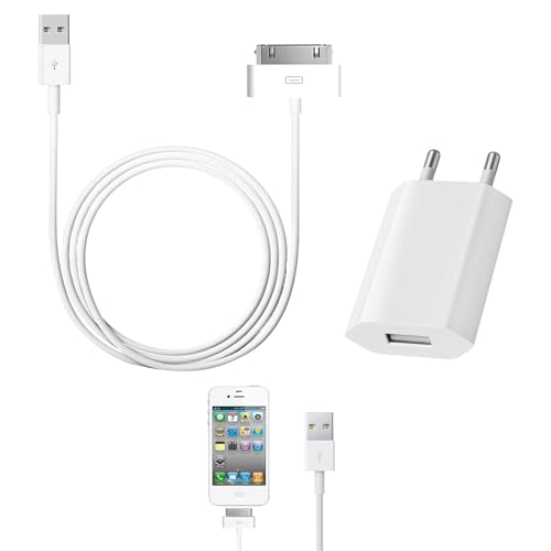 chargeur pour iPhone 4, 4S, 3G, 3GS, câble 1 m, blanc, compatible iPad 2 et iPod Nano