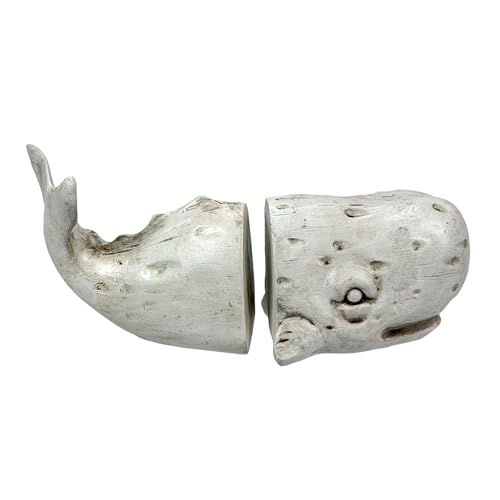 Set of 2 Sperm Whale Decorative Bookends, 10 Inch Off White Resin