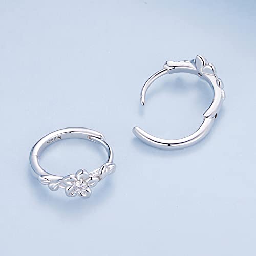 Flower Split Huggie Hoop Earrings for Women, S925 Sterling Silver Hypoallergenic Small Hoop Earrings Flower Zirconia Earrings Jewelry Gifts4