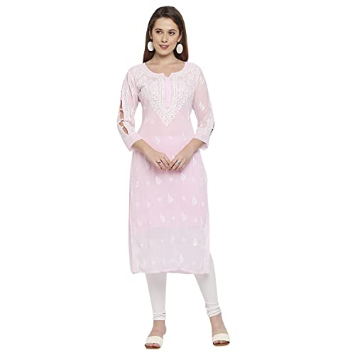 Image of indiankala4u Lucknow Chikankari Hand Embroidered Kurta for Women with Matching Inner, Georgette