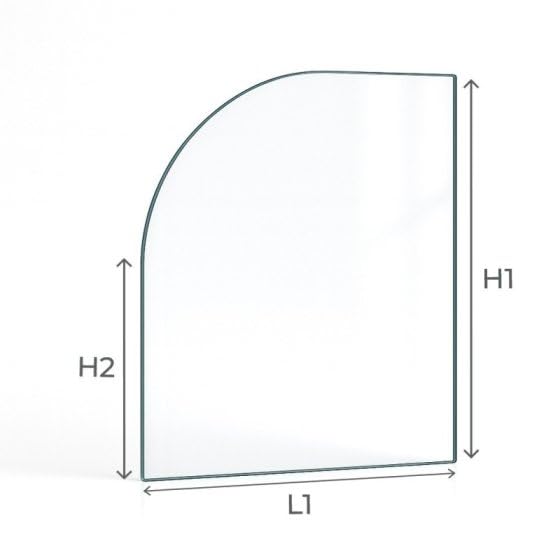 Vitre Invicta Foyer 700 2 Portes - Verre Rectangle cintré Côté Gauche pour Insert - 254 x 394/343 x 4 mm (L1 x H1/H2) - 4 mm