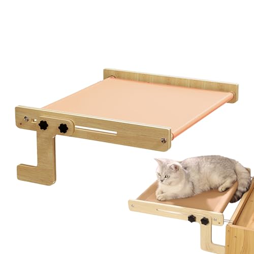 Hamaca para gatos de madera - Raspador de alféizar de ventana, percha felina resistente | Muebles de cama de interior ajustables sin perforación para mascotas, para padres, casa, appar