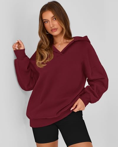 BTFBM Women's Oversized Hoodies Casual Fleece Long Sleeve V Neck Sweatshirts 2025 Trendy Fall Outfits Winter Clothes