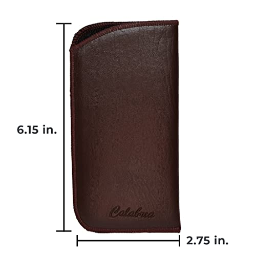 Image of Calabria Slim Faux Leather Eyeglass Case Soft Slip-In Design [Black & Brown without Clip - 2 Pack] | Compact Protective Pouch | Soft Case for Glasses | Lightweight Sunglass Storage