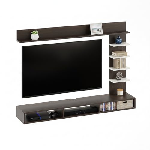 Image of FURNEASER Eplus Engineered Wood Wall Mount TV Unit /TV Stand /TV Cabinet /TV Entertainment Unit /Set Top Box Stand (Ideal for 50-55 Inch) (D.I.Y) (Wenge & White)