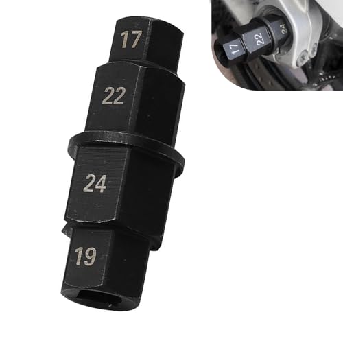Diamall 1 PC Motorcycle Hex Axle Tool, 17/19/22/24mm Front Rear Wheel Spindle Socket Adapter Tool, High Strength Steel Axle Hex Spindle Driver Socket Tool, Universal for Most Motorcycles (Black)