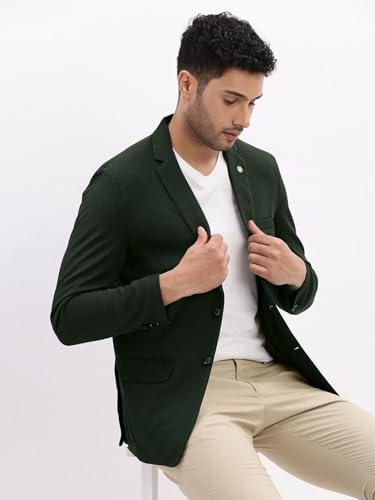Image of SHOWOFFFF Men Solid Single Breasted Casual Blazer | Notched Lapel Full Sleeves Cotton Blazer for Mens | Slim Fit Regular Length Blazer for Men's