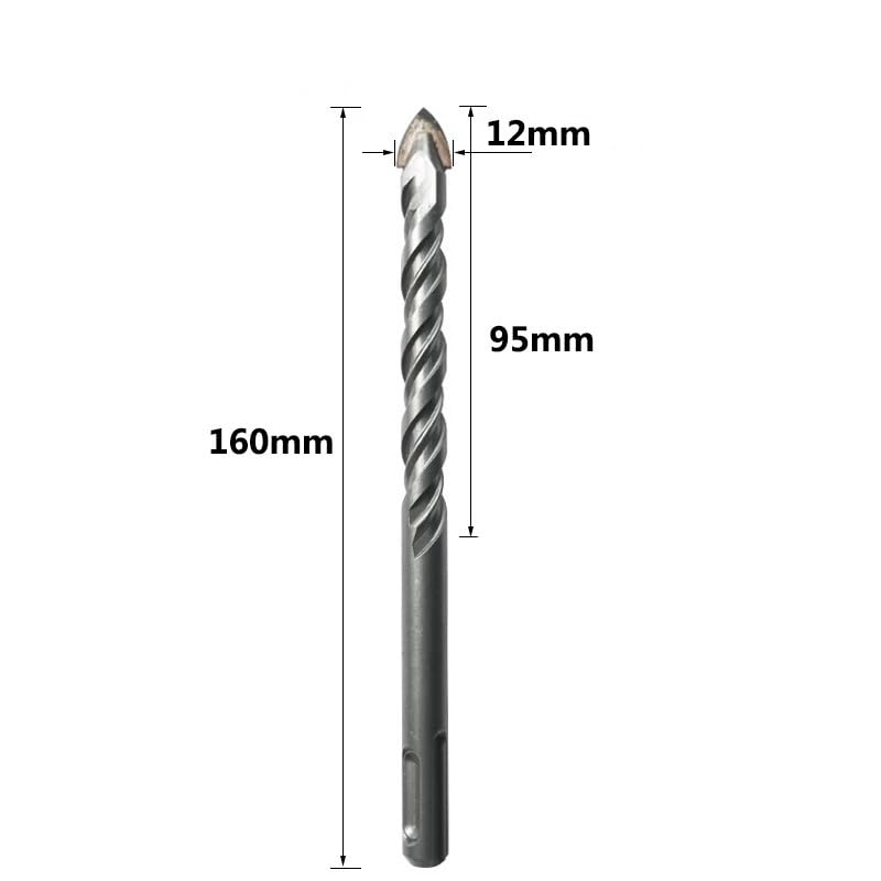Set di 5 punte for trapano for muratura SDS Plus da 160 mm con punta in carburo 6/8/10/12, for for vetro, ceramica, piastrelle e calcestruzzo(12mm)