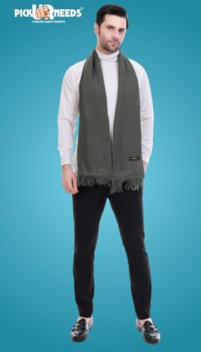 Image of Pick Ur Needs Premium Men's Warm And Stylish Woolen Muffler With Solid Color Plain Design And Stylish Tussles Ends Muffler For Men