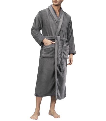 Image of DAVID ARCHY Men's Soft Fleece Plush Robe Full Length Long Bathrobe