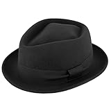 Ala curvada hacia arriba WEROR Sombrero para hombre y mujer de Pork Pie, sombrero de tela, sombrero musical 386 30718, Negro , 55