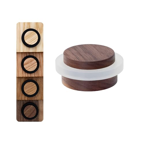 EVI Herrajes | Tope de Madera para Puerta | Madera de Nogal con Goma Blanca | Ø37x22mm | Fijación Adhesiva | Óptimo para Parquet | Mod.20335X19