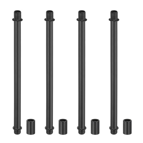 Image of PATIKIL Straight Pipe Lamp Stems Rod Kit, 4 Set M10 Carbon Steel 170mm(6.69 inch) Long Double End Thread Rod with Coupling Nuts Sleeve Connector for Table Lamps Chandeliers,Black