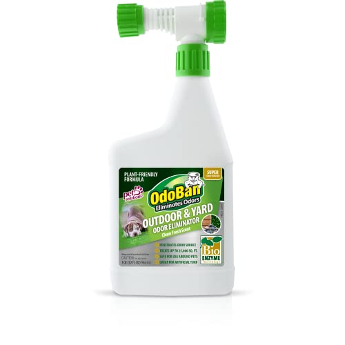 OdoBan Outdoor and Yard Odor Eliminator Plant-Friendly Formula Made in the USA Clean Fresh Scent 32 Fluid Ounce Bottle with Hose End Sprayer